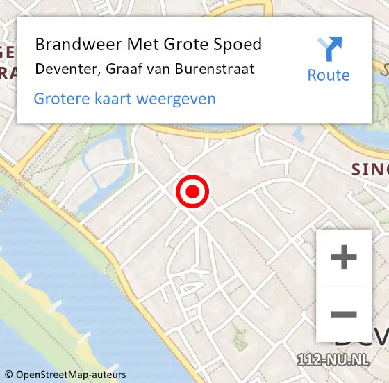 Locatie op kaart van de 112 melding: Brandweer Met Grote Spoed Naar Deventer, Graaf van Burenstraat op 22 oktober 2024 10:58