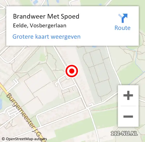 Locatie op kaart van de 112 melding: Brandweer Met Spoed Naar Eelde, Vosbergerlaan op 22 oktober 2024 11:11