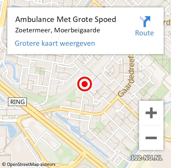 Locatie op kaart van de 112 melding: Ambulance Met Grote Spoed Naar Zoetermeer, Moerbeigaarde op 22 oktober 2024 11:12