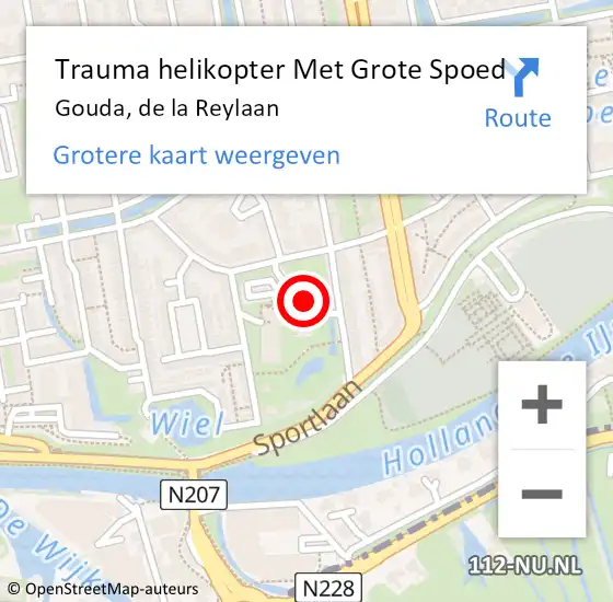 Locatie op kaart van de 112 melding: Trauma helikopter Met Grote Spoed Naar Gouda, de la Reylaan op 22 oktober 2024 11:14