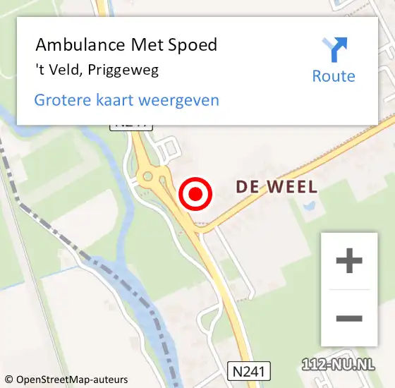 Locatie op kaart van de 112 melding: Ambulance Met Spoed Naar 't Veld, Priggeweg op 22 oktober 2024 11:15