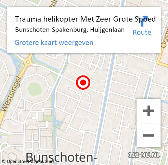 Locatie op kaart van de 112 melding: Trauma helikopter Met Zeer Grote Spoed Naar Bunschoten-Spakenburg, Huijgenlaan op 22 oktober 2024 11:16