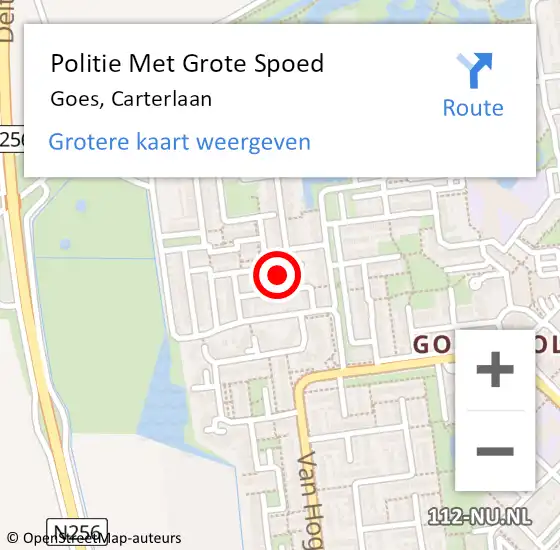 Locatie op kaart van de 112 melding: Politie Met Grote Spoed Naar Goes, Carterlaan op 22 oktober 2024 11:40