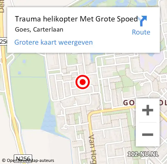 Locatie op kaart van de 112 melding: Trauma helikopter Met Grote Spoed Naar Goes, Carterlaan op 22 oktober 2024 11:44