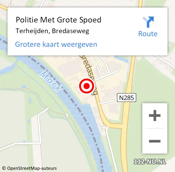 Locatie op kaart van de 112 melding: Politie Met Grote Spoed Naar Terheijden, Bredaseweg op 22 oktober 2024 11:44