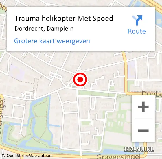 Locatie op kaart van de 112 melding: Trauma helikopter Met Spoed Naar Dordrecht, Damplein op 22 oktober 2024 11:49