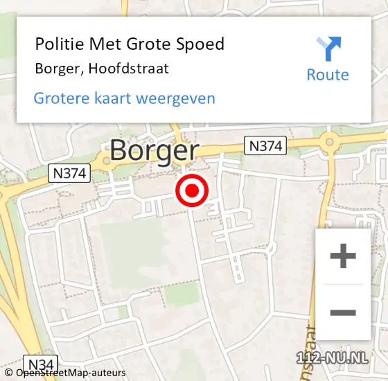 Locatie op kaart van de 112 melding: Politie Met Grote Spoed Naar Borger, Hoofdstraat op 22 oktober 2024 11:53