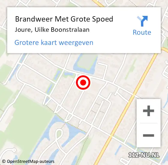 Locatie op kaart van de 112 melding: Brandweer Met Grote Spoed Naar Joure, Uilke Boonstralaan op 22 oktober 2024 12:08