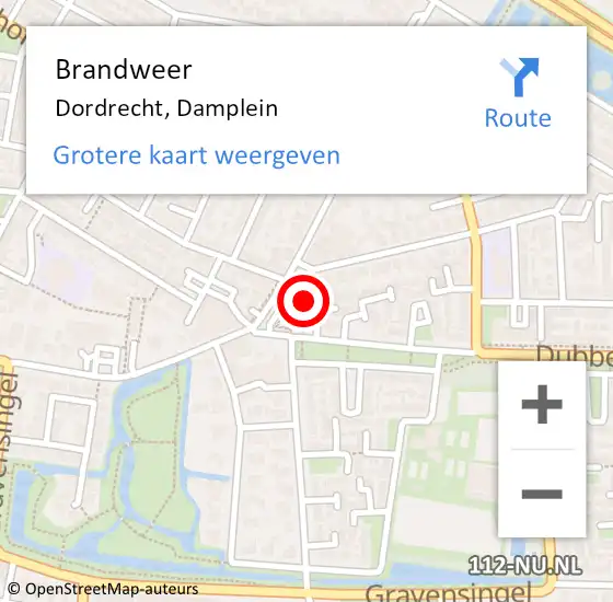 Locatie op kaart van de 112 melding: Brandweer Dordrecht, Damplein op 22 oktober 2024 12:10