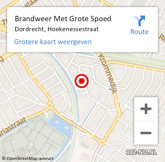 Locatie op kaart van de 112 melding: Brandweer Met Grote Spoed Naar Dordrecht, Hoekenessestraat op 22 oktober 2024 12:15