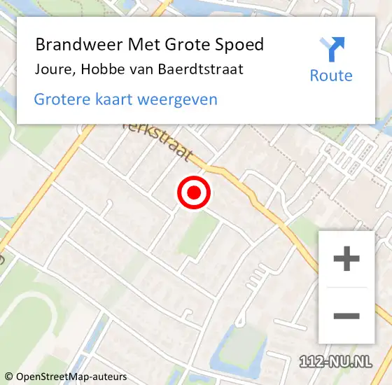 Locatie op kaart van de 112 melding: Brandweer Met Grote Spoed Naar Joure, Hobbe van Baerdtstraat op 22 oktober 2024 12:18