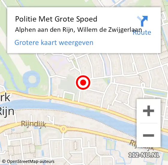 Locatie op kaart van de 112 melding: Politie Met Grote Spoed Naar Alphen aan den Rijn, Willem de Zwijgerlaan op 22 oktober 2024 12:19