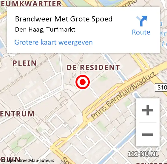 Locatie op kaart van de 112 melding: Brandweer Met Grote Spoed Naar Den Haag, Turfmarkt op 22 oktober 2024 12:27