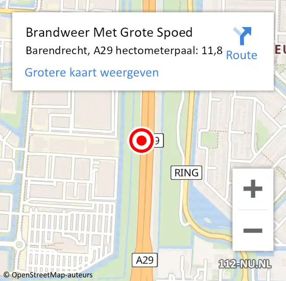 Locatie op kaart van de 112 melding: Brandweer Met Grote Spoed Naar Barendrecht, A29 hectometerpaal: 11,8 op 22 oktober 2024 12:32