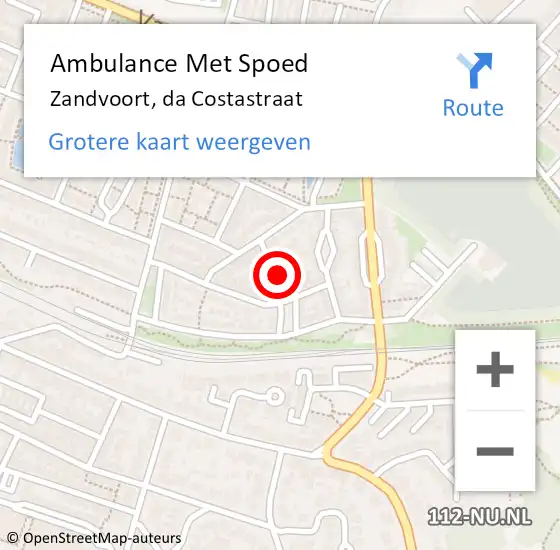 Locatie op kaart van de 112 melding: Ambulance Met Spoed Naar Zandvoort, da Costastraat op 22 oktober 2024 12:33