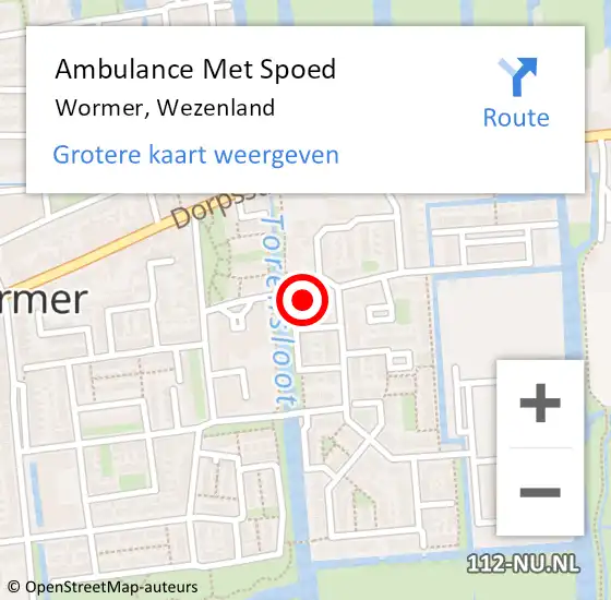 Locatie op kaart van de 112 melding: Ambulance Met Spoed Naar Wormer, Wezenland op 22 oktober 2024 12:42