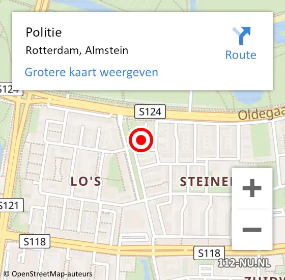 Locatie op kaart van de 112 melding: Politie Rotterdam, Almstein op 22 oktober 2024 12:54