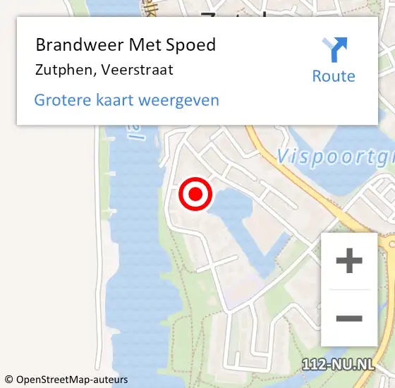 Locatie op kaart van de 112 melding: Brandweer Met Spoed Naar Zutphen, Veerstraat op 22 oktober 2024 12:58