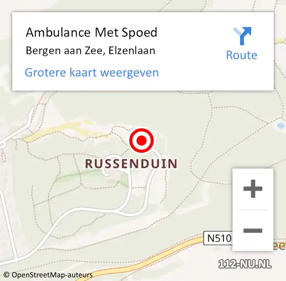 Locatie op kaart van de 112 melding: Ambulance Met Spoed Naar Bergen aan Zee, Elzenlaan op 22 oktober 2024 12:59