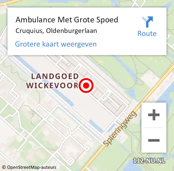 Locatie op kaart van de 112 melding: Ambulance Met Grote Spoed Naar Cruquius, Oldenburgerlaan op 22 oktober 2024 13:36