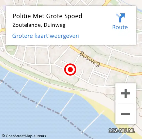 Locatie op kaart van de 112 melding: Politie Met Grote Spoed Naar Zoutelande, Duinweg op 22 oktober 2024 13:39