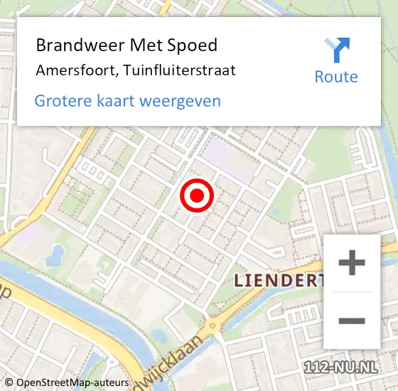 Locatie op kaart van de 112 melding: Brandweer Met Spoed Naar Amersfoort, Tuinfluiterstraat op 22 oktober 2024 13:44