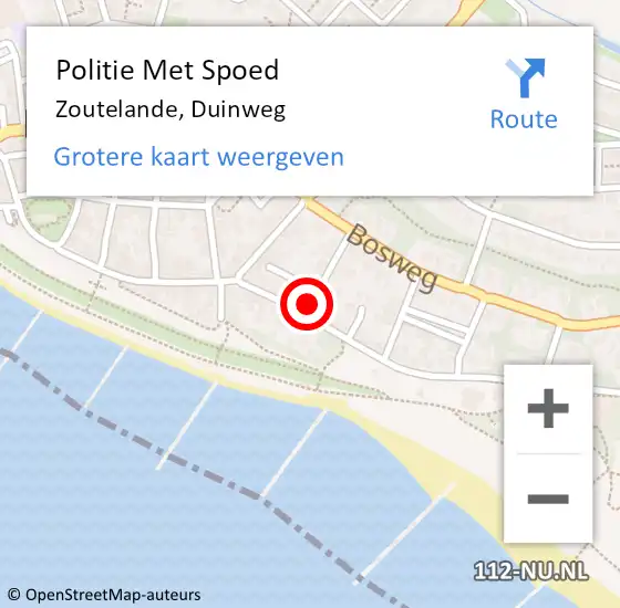 Locatie op kaart van de 112 melding: Politie Met Spoed Naar Zoutelande, Duinweg op 22 oktober 2024 13:46