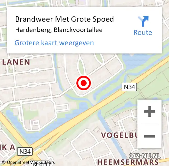 Locatie op kaart van de 112 melding: Brandweer Met Grote Spoed Naar Hardenberg, Blanckvoortallee op 22 oktober 2024 13:58