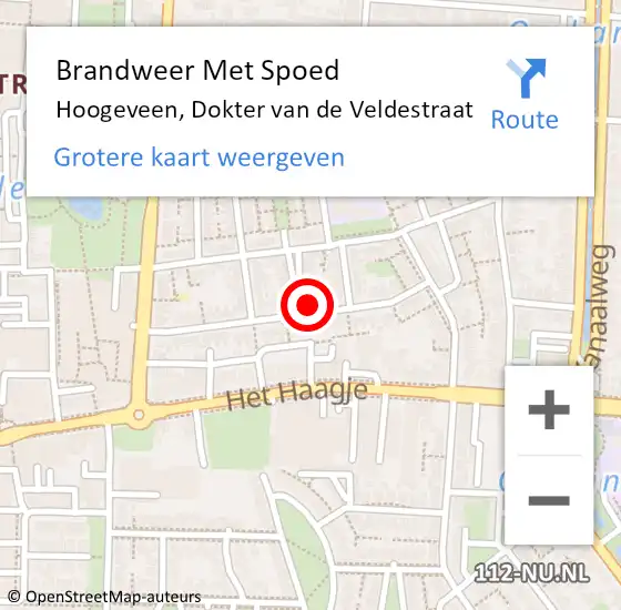 Locatie op kaart van de 112 melding: Brandweer Met Spoed Naar Hoogeveen, Dokter van de Veldestraat op 22 oktober 2024 14:03