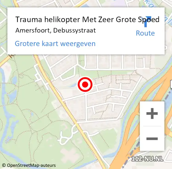 Locatie op kaart van de 112 melding: Trauma helikopter Met Zeer Grote Spoed Naar Amersfoort, Debussystraat op 22 oktober 2024 14:09