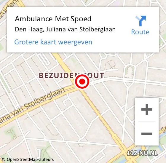 Locatie op kaart van de 112 melding: Ambulance Met Spoed Naar Den Haag, Juliana van Stolberglaan op 22 oktober 2024 14:09