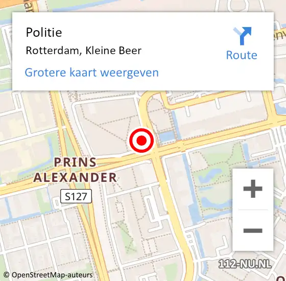 Locatie op kaart van de 112 melding: Politie Rotterdam, Kleine Beer op 22 oktober 2024 14:15