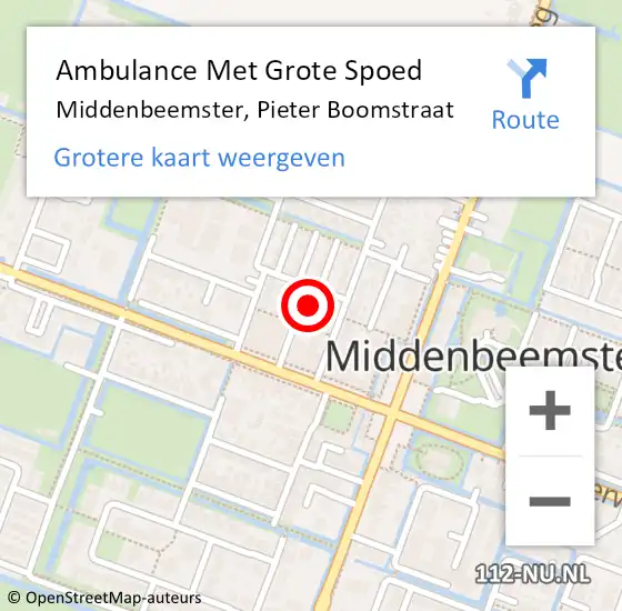 Locatie op kaart van de 112 melding: Ambulance Met Grote Spoed Naar Middenbeemster, Pieter Boomstraat op 22 oktober 2024 14:15