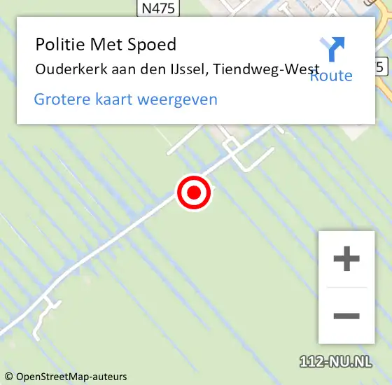 Locatie op kaart van de 112 melding: Politie Met Spoed Naar Ouderkerk aan den IJssel, Tiendweg-West op 22 oktober 2024 14:34