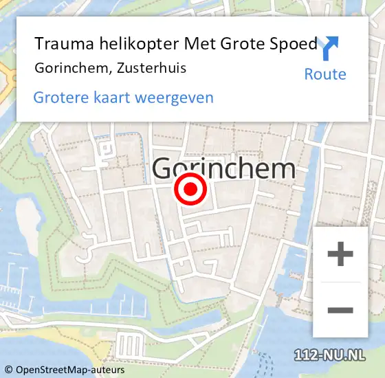 Locatie op kaart van de 112 melding: Trauma helikopter Met Grote Spoed Naar Gorinchem, Zusterhuis op 22 oktober 2024 14:41