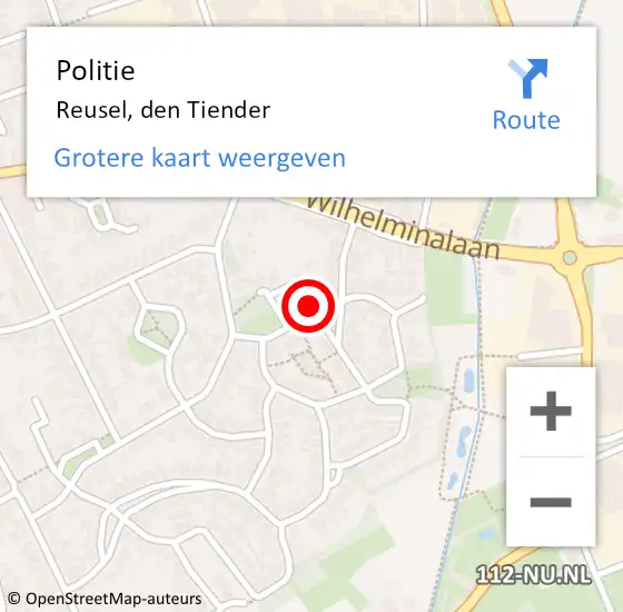 Locatie op kaart van de 112 melding: Politie Reusel, den Tiender op 22 oktober 2024 14:50