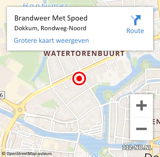 Locatie op kaart van de 112 melding: Brandweer Met Spoed Naar Dokkum, Rondweg-Noord op 22 oktober 2024 14:58