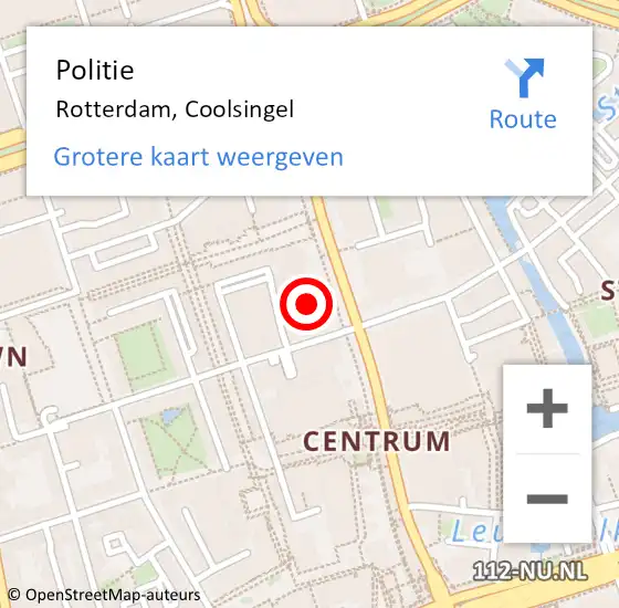 Locatie op kaart van de 112 melding: Politie Rotterdam, Coolsingel op 22 oktober 2024 15:17