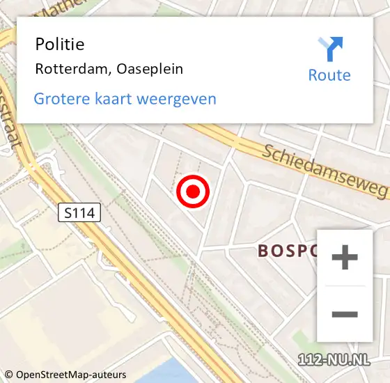 Locatie op kaart van de 112 melding: Politie Rotterdam, Oaseplein op 22 oktober 2024 15:21