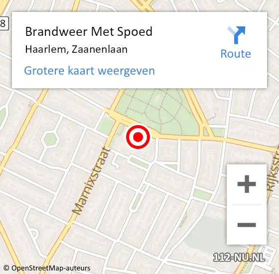 Locatie op kaart van de 112 melding: Brandweer Met Spoed Naar Haarlem, Zaanenlaan op 22 oktober 2024 15:26