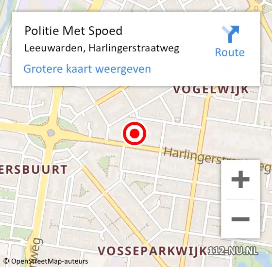 Locatie op kaart van de 112 melding: Politie Met Spoed Naar Leeuwarden, Harlingerstraatweg op 22 oktober 2024 15:36