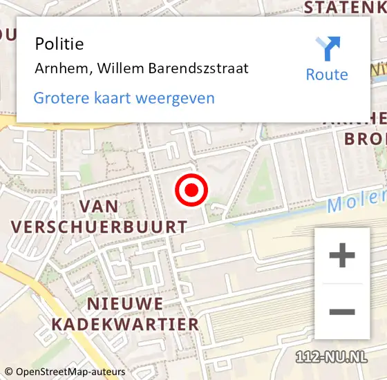 Locatie op kaart van de 112 melding: Politie Arnhem, Willem Barendszstraat op 22 oktober 2024 15:48