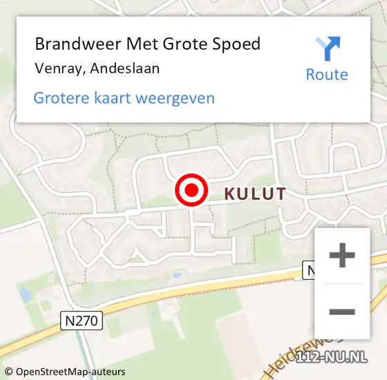 Locatie op kaart van de 112 melding: Brandweer Met Grote Spoed Naar Venray, Andeslaan op 22 oktober 2024 15:54