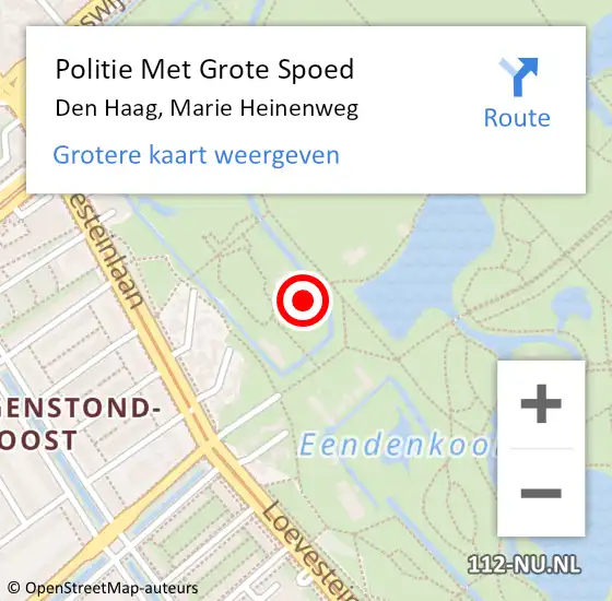 Locatie op kaart van de 112 melding: Politie Met Grote Spoed Naar Den Haag, Marie Heinenweg op 22 oktober 2024 15:57