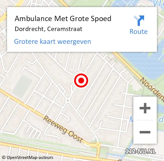 Locatie op kaart van de 112 melding: Ambulance Met Grote Spoed Naar Dordrecht, Ceramstraat op 22 oktober 2024 16:05