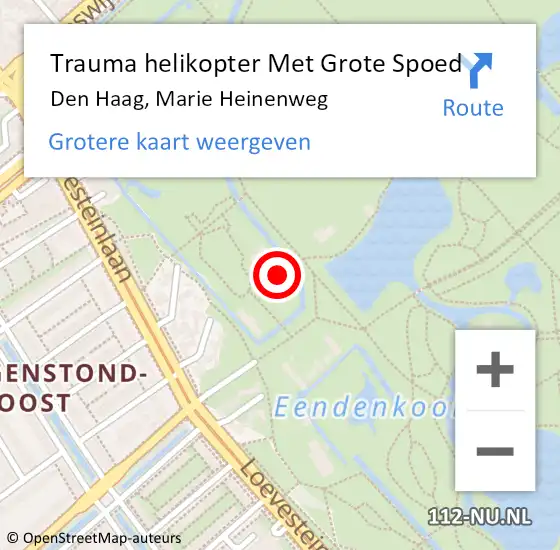 Locatie op kaart van de 112 melding: Trauma helikopter Met Grote Spoed Naar Den Haag, Marie Heinenweg op 22 oktober 2024 16:09