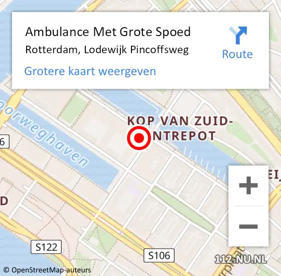 Locatie op kaart van de 112 melding: Ambulance Met Grote Spoed Naar Rotterdam, Lodewijk Pincoffsweg op 22 oktober 2024 16:11