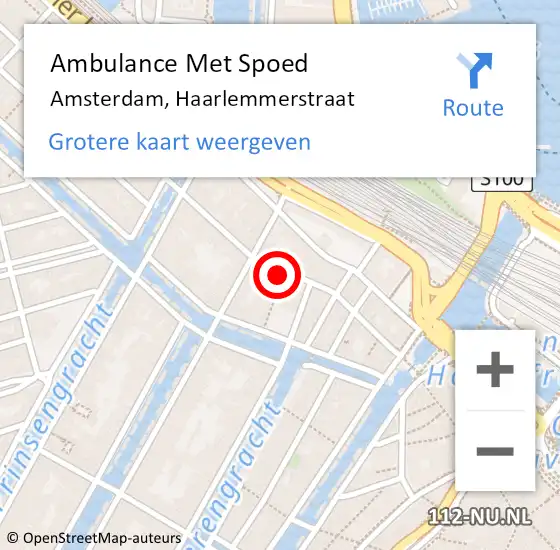 Locatie op kaart van de 112 melding: Ambulance Met Spoed Naar Amsterdam, Haarlemmerstraat op 22 oktober 2024 16:12