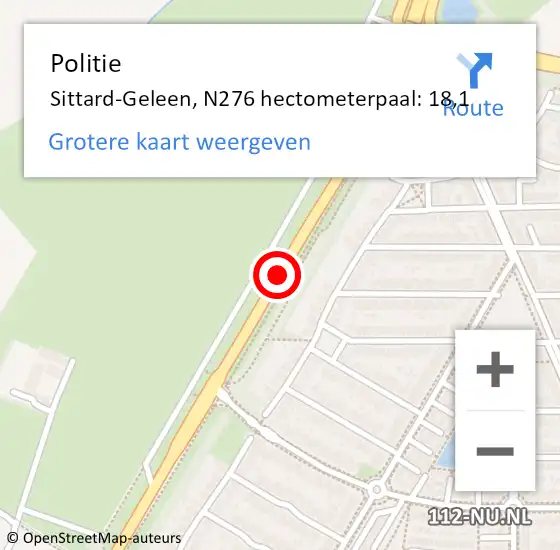 Locatie op kaart van de 112 melding: Politie Sittard-Geleen, N276 hectometerpaal: 18,1 op 22 oktober 2024 16:19