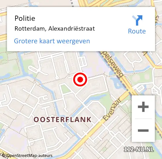 Locatie op kaart van de 112 melding: Politie Rotterdam, Alexandriëstraat op 22 oktober 2024 16:22